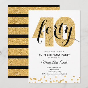 Invitation Parties scintillant d'or moderne fête de 40e anniv