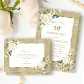 Invitation Parties scintillant d'or moderne Fleurs blanches 5