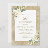 Invitation Parties scintillant d'or moderne Fleurs blanches 5 (Devant)