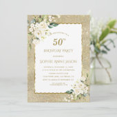 Invitation Parties scintillant d'or moderne Fleurs blanches 5 (Debout devant)