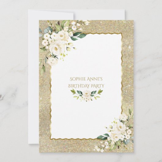 Invitation Parties scintillant d'or moderne Fleurs blanches 5 (Dos)