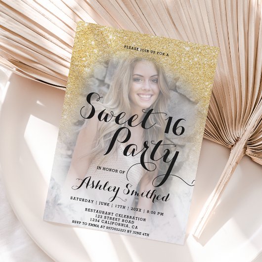 Invitation Parties scintillant d'or moderne marbre ombre phot