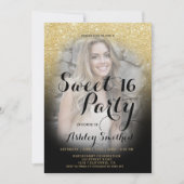 Invitation Parties scintillant d'or moderne noir ombre photo  (Devant)