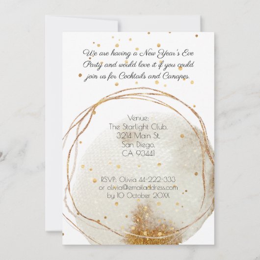 Invitation Parties scintillant d'or moderne Nouvel An (Dos)