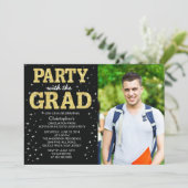 Invitation Parties scintillant d'or moderne Photo Graduation (Debout devant)