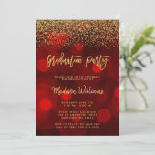 Invitation Parties scintillant d'or moderne Red Faux (Debout devant)