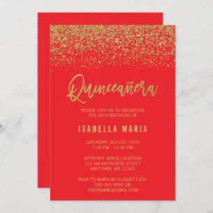 Invitation Parties scintillant d'or moderne Red Faux Quincean