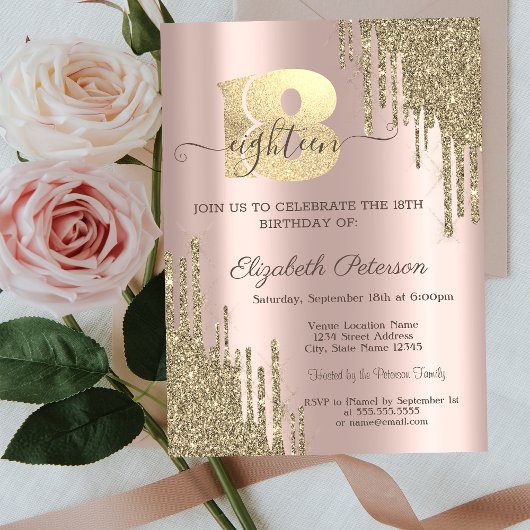 Invitation Parties scintillant d'or moderne  Rose Gold 18e an