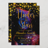 Invitation Parties scintillant d'or moderne sous les étoiles  (Devant / Derrière)