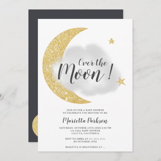 Invitation Parties scintillant d'or moderne sur le baby showe (Devant / Derrière)