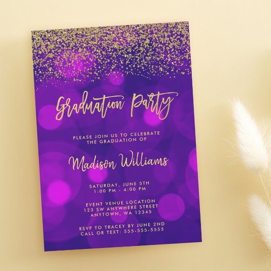Invitation Parties scintillant d'or moderne violet Faux Gold