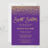 Invitation Parties scintillant d'or moderne violet Faux Sweet (Devant)