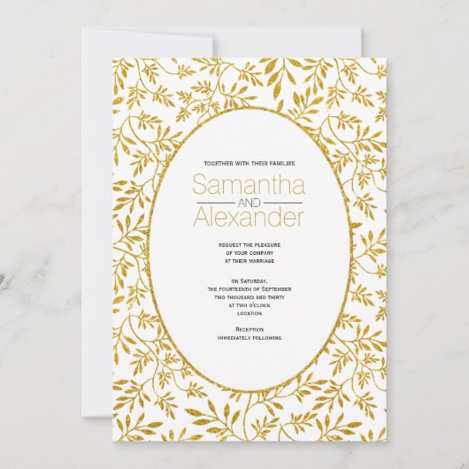 Invitation Parties scintillant d'or motif de mariage rectangu (Devant)