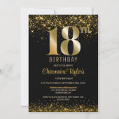 Invitation Parties scintillant d'or noir 18ème anniversaire (Devant)