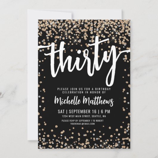 Invitation Parties scintillant d'or noir 30e anniversaire (Devant)