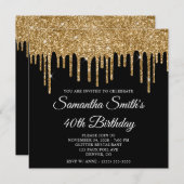 Invitation Parties scintillant d'or noir 40e anniversaire (Devant / Derrière)