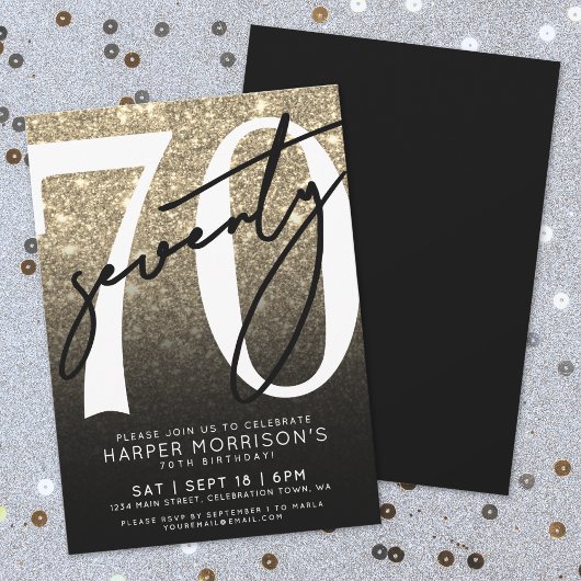 Invitation Parties scintillant d'or noir 70e anniversaire