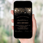Invitation Parties scintillant d'or noir Anniversaire Code QR