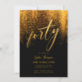 Invitation Parties scintillant d'or noir Calligraphie Élégant (Devant)