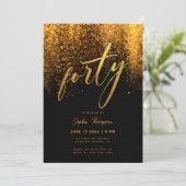 Invitation Parties scintillant d'or noir Calligraphie Élégant (Debout devant)