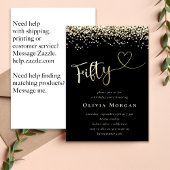 Invitation Parties scintillant d'or noir Cinquante Script 50e