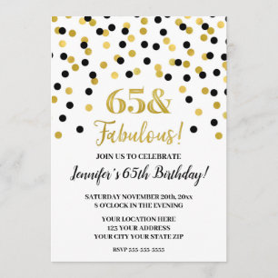 Invitation Parties scintillant d'or noir Confetti 65 et fabul