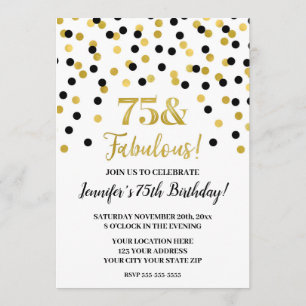 Invitation Parties scintillant d'or noir Confetti 75 et Fabul