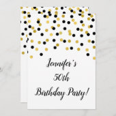 Invitation Parties scintillant d'or noir Confetti encourage à (Devant / Derrière)