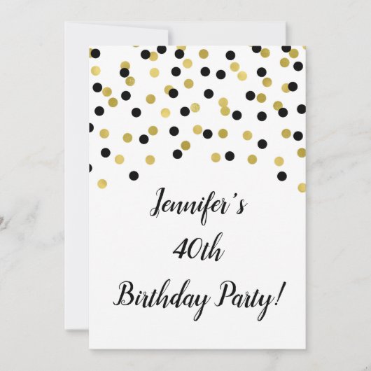 Invitation Parties scintillant d'or noir Confetti encourage à (Devant)