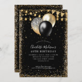 Invitation Parties scintillant d'or noir éclaire le ballon n' (Devant / Derrière)