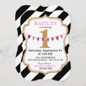 Invitation Parties scintillant d'or noir et blanc en bande d' (Devant / Derrière)