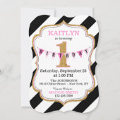 Invitation Parties scintillant d'or noir et blanc en bande d' (Devant)