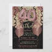 Invitation Parties scintillant d'or noir et Rose 40e annivers (Devant)