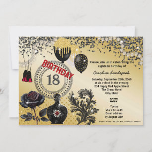 Invitation Parties scintillant d'or noir et talons hauts 18e 