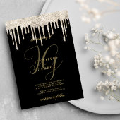 Invitation Parties scintillant d'or noir gouttes monogramme i