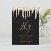 Invitation Parties scintillant d'or noir gouttes monogramme i (Debout devant)