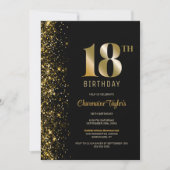 Invitation Parties scintillant d'or noir moderne 18ème annive (Devant)