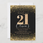 Invitation Parties scintillant d'or noir moderne 21e annivers (Devant)