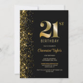 Invitation Parties scintillant d'or noir moderne 21ème annive (Devant)