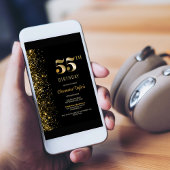 Invitation Parties scintillant d'or noir moderne 55e annivers