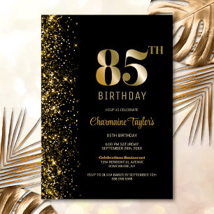 Invitation Parties scintillant d'or noir moderne 85e annivers