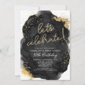 Invitation Parties scintillant d'or noir moderne alcool encre (Devant)