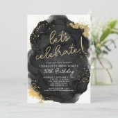 Invitation Parties scintillant d'or noir moderne alcool encre (Debout devant)