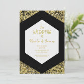Invitation Parties scintillant d'or noir moderne chic Flakes  (Debout devant)