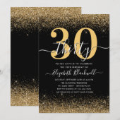 Invitation Parties scintillant d'or noir moderne étincelle n' (Devant / Derrière)