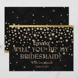 Invitation Parties scintillant D'Or Noir Serez-Vous Ma Femme