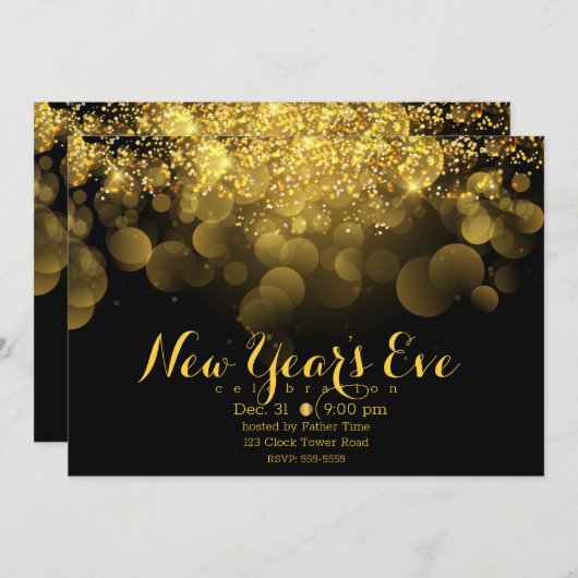 Invitation Parties scintillant d'or Nouvel An (Devant / Derrière)