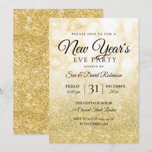 Invitation Parties scintillant d'or Nouvel An Eve Party Marbr