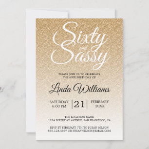 Invitation Parties scintillant d'or Ombre 60 et Sassy 60e ann