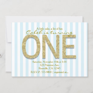Invitation PARTIES SCINTILLANT D'OR ONE Blue Stripe 1er Party